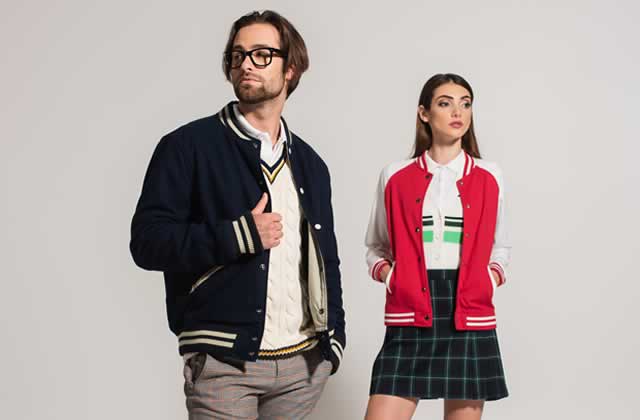 graphic prints and varsity fonts